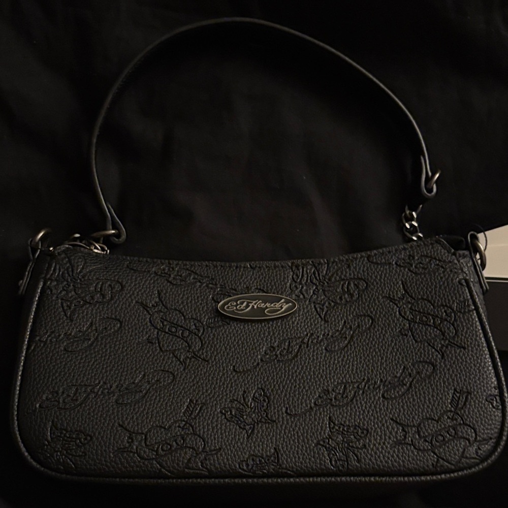 Ed Hardy Black Embroidered Shoulder Bag